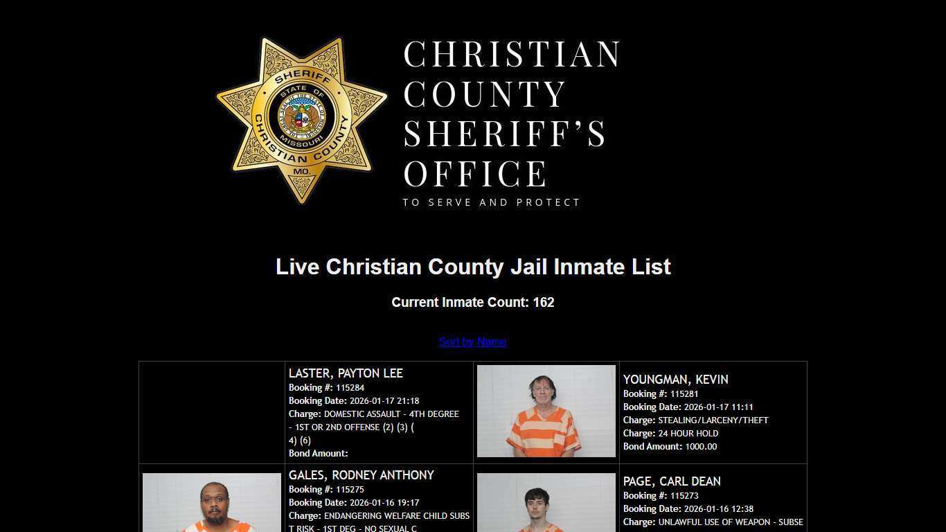 Christian County, MO Live Inmate List