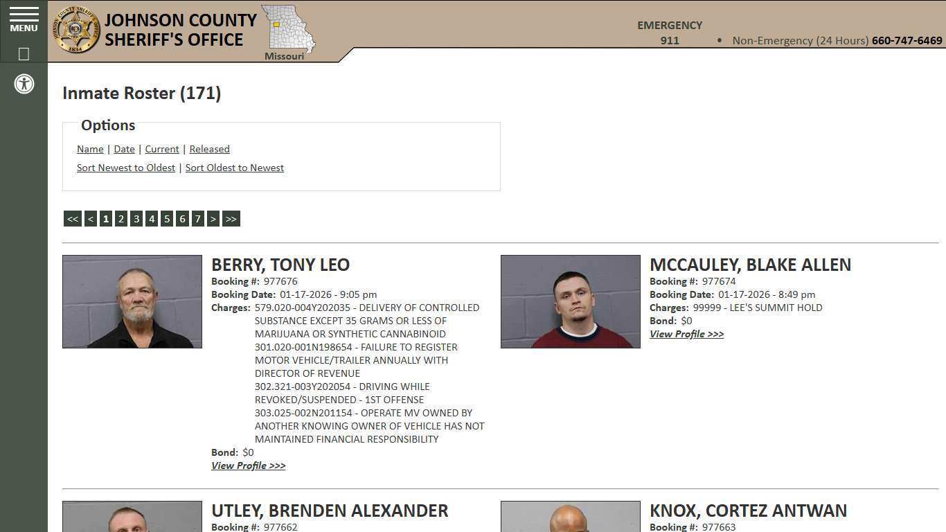 Inmate Roster - Current Inmates Booking Date Descending - Johnson County Sheriff MO