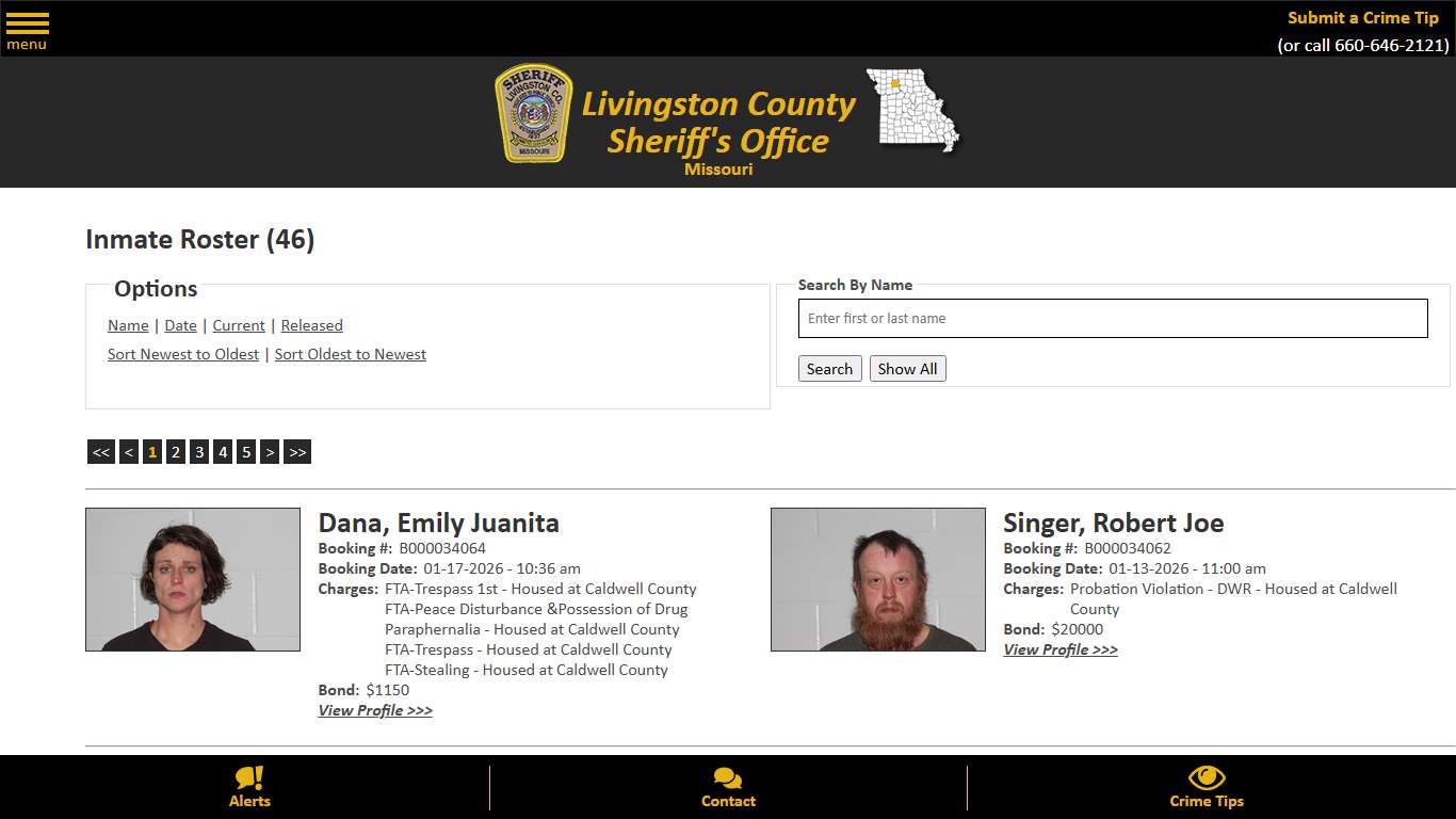 Inmate Roster - Current Inmates Booking Date Descending - Livingston County Missouri Sheriff